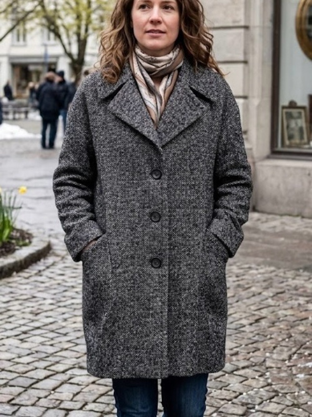 Hilary Radley Salt Pepper Wool Blend Car Coat Overcoat Parisian Quite Luxury